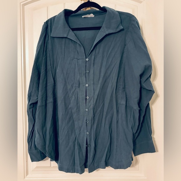 Slate Blue Oversized Button-Up Blouse - Picture 1 of 4